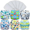 thumbnail image 1 of FuzziBunz Pocket Cloth Diapers 6 Pack Bundle with Inserts (Gender Neutral Prints, Large (25+ lbs)), 1 of 6