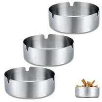 GLUAAE 3 Pack Round Stainless Steel Cigarette Ashtray, Durable Smoking Accessories Ash Holder for Home, Hotel, Restaurant, Indoor, Outdoor (Silver)