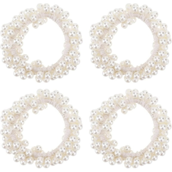 Lusofie 4Pcs Pearl Hair Ties White Pearl Scrunchie Elastic Pearl Ponytail Holder Hair Ropes Hair Accessories For Women And Girls