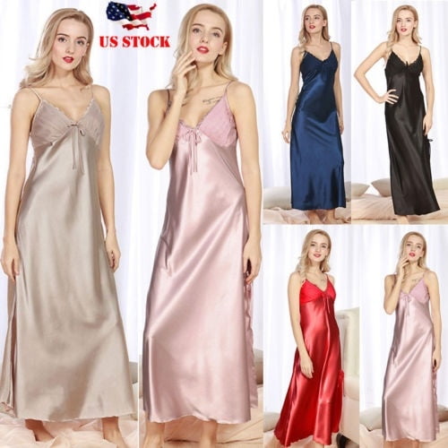 Chemise de Nuit pour Femme en Soie Satinée Dentelle Lingerie Pyjama Kimono Tenue de Nuit Longue Robe de Chambre