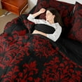 thumbnail image 4 of jejeloiu Baroque Floral 7-Piece Twin Bedding Sets,Damask Flower Print Bedding Comforter Set,Red Black Sheet Sets For Adults,Ultra Soft Bedroom Decoration Reversible, 4 of 8