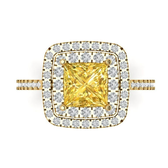 Halo Engagement Ring for Women - 2.07ct Simulated Yellow Diamond in 14K Yellow Gold Promise Ring