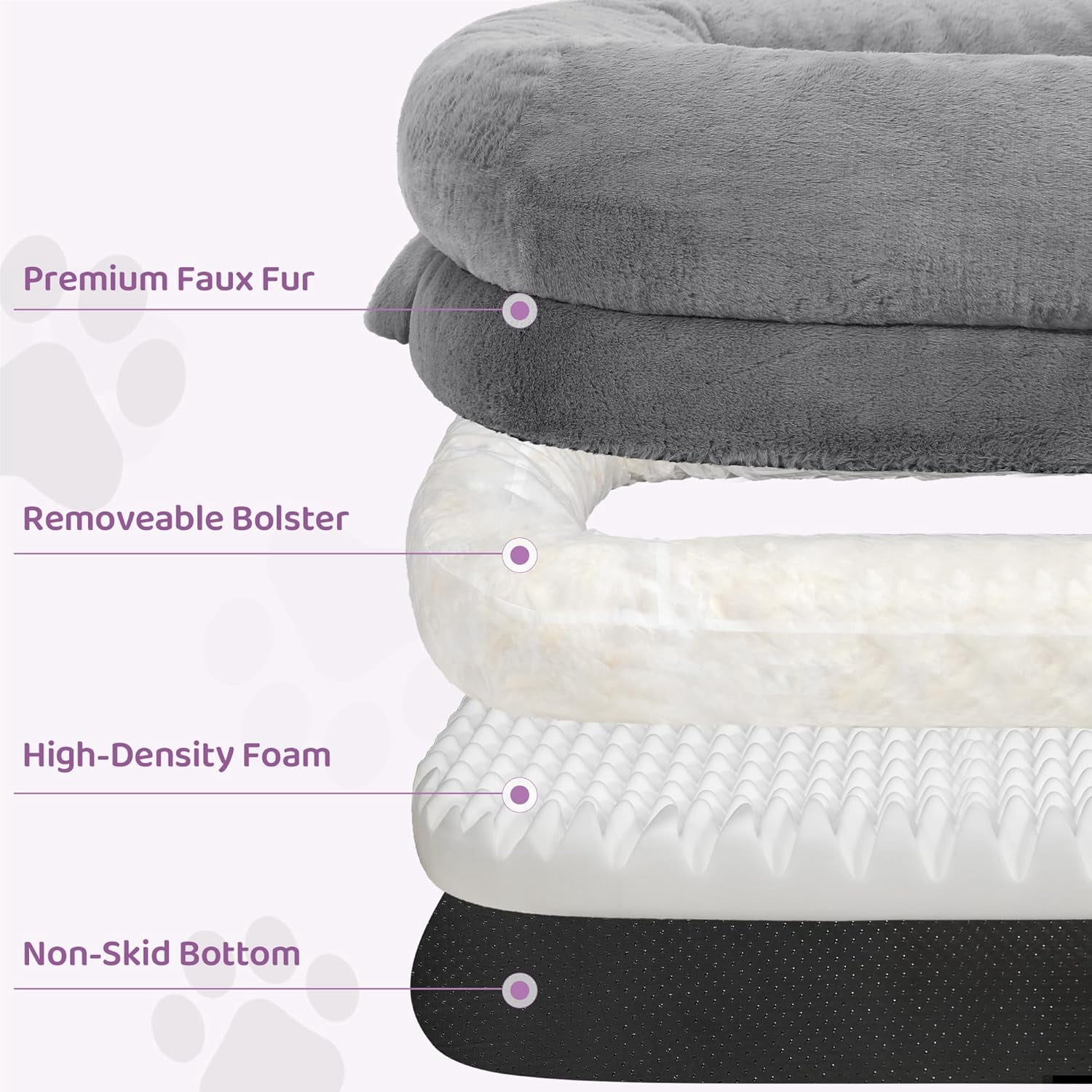 Murago 71"x43"x10" Human Dog Bed for Adults, Orthopedic Calming Lounger for People & Pets, Light Grey
