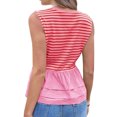 thumbnail image 3 of Summer Stripe Print Women Sleeveless Patchwork Slim Tank Tops Ruffle Vest, 3 of 6