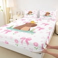 thumbnail image 4 of Erosebridal Capybara Duck Bed Sheets for Kids, Pink Bowknot Flower King Sheets, 4pcs, 4 of 5