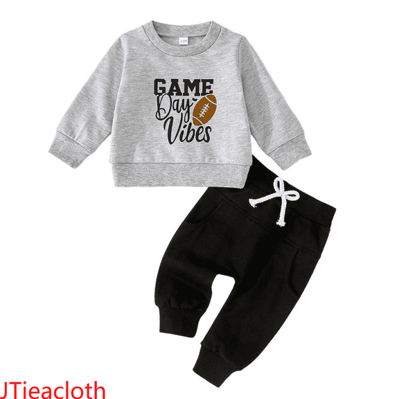 JTieacloth Short Sets for Boys Boys Outfits Set Baseball Print Long Sleeve Hooded Sweatshirt With Pocket Pants Toddler Two Piece Casual Playwear For Baby,Sizes 9-12 Months(Black)