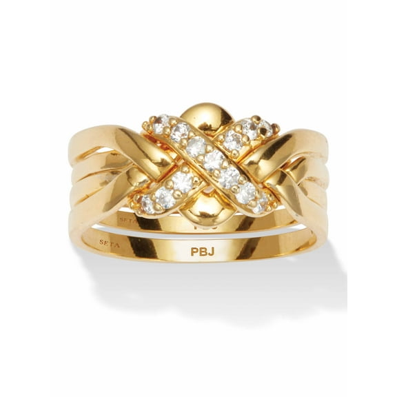 PalmBeach Jewelry .27 TCW Round Cubic Zirconia 14k Yellow Gold-plated Puzzle Ring