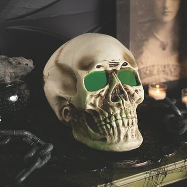 Morris Costumes 10.25 in Giant Light-Up Plastic Skull Halloween Decoration - Off-White