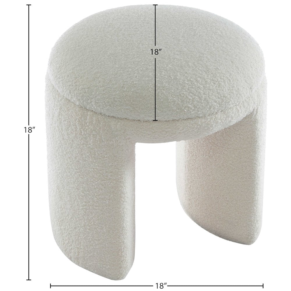Meridian Furniture Bowen Cream Faux Shearling Teddy Fabric Ottoman/Stool