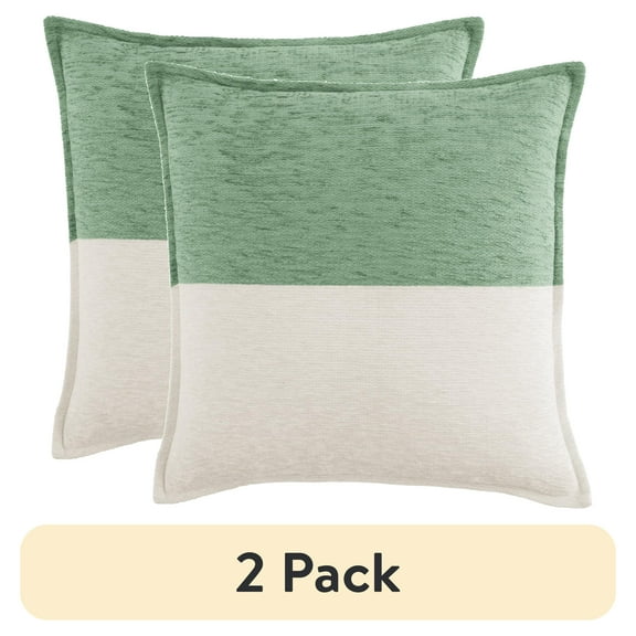 (2 pack) Mainstays 18" x 18" Two-Toned Sage Green Polyester Cotton Square Decorative Throw Pillow