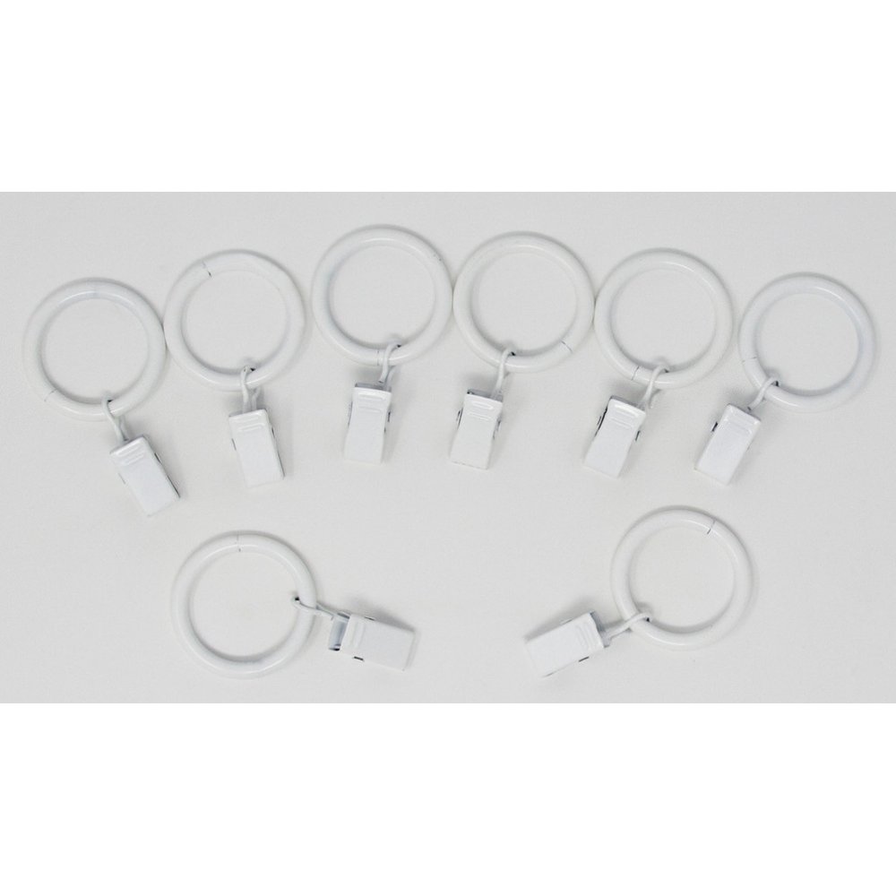 Urbanest 1" Metal Curtain Rings With Clips, Set of 8, Glossy White