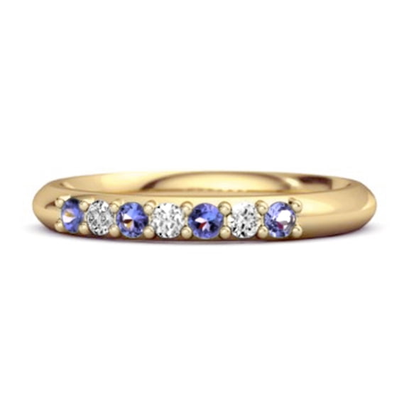 0.40 Ctw Tanzanite Eternity 925 Sterling Silver Gold Vermeil Stackable Mismatch Women Valentines Day Gifts Ring