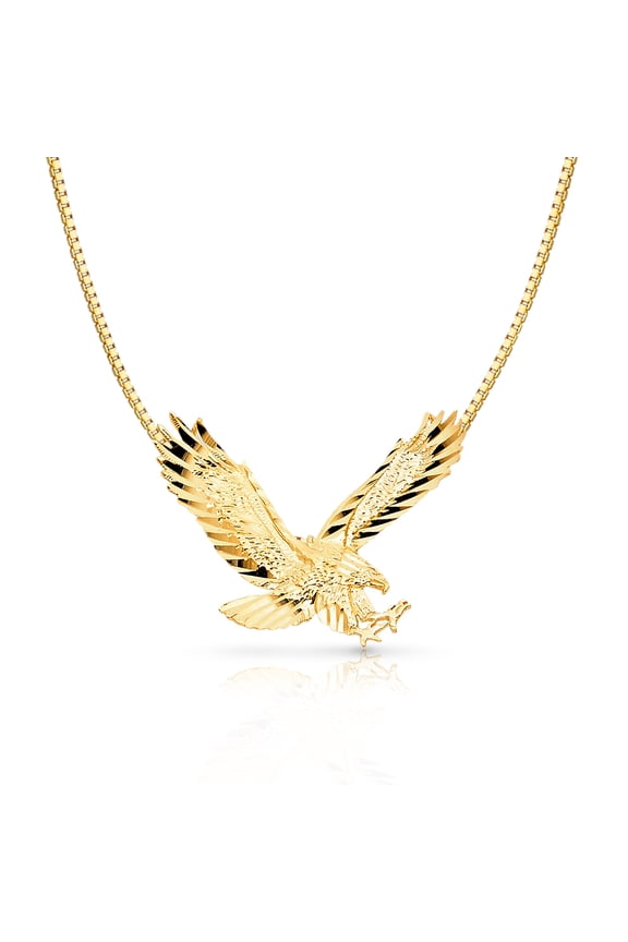 -14K Yellow Gold Eagle Charm Pendant with 1mm Box Chain Necklace - 16"
