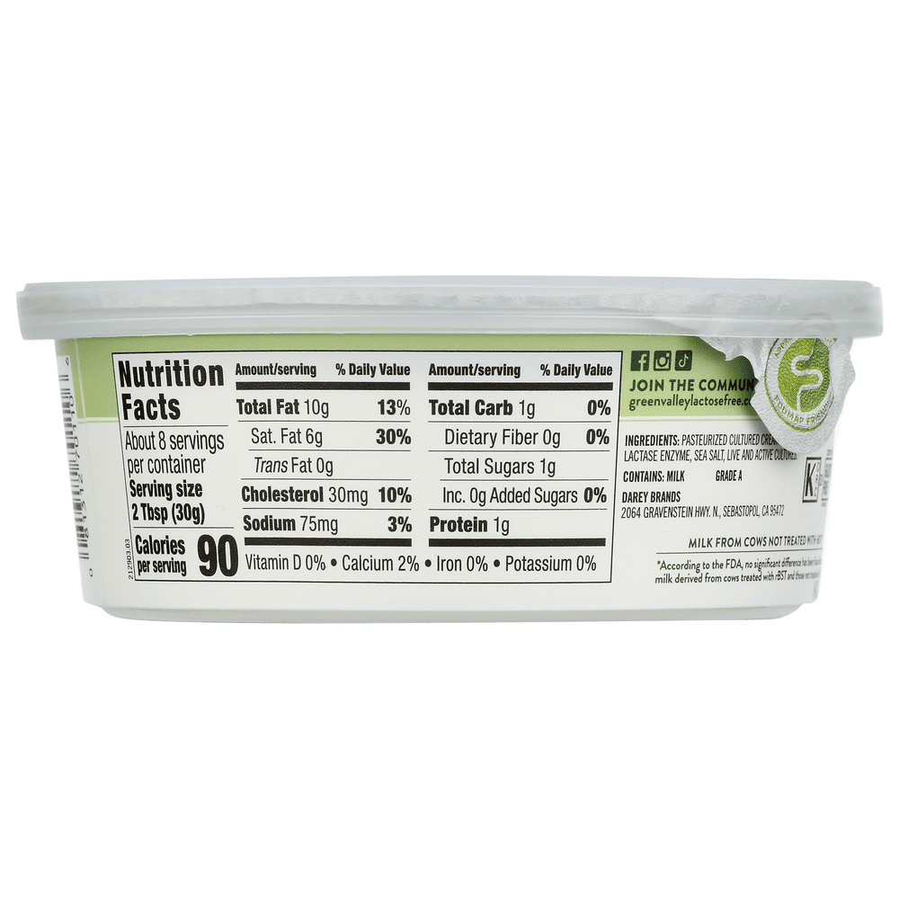 Green Valley Lactose Free Cream Cheese, Spreadable 8 oz Tub