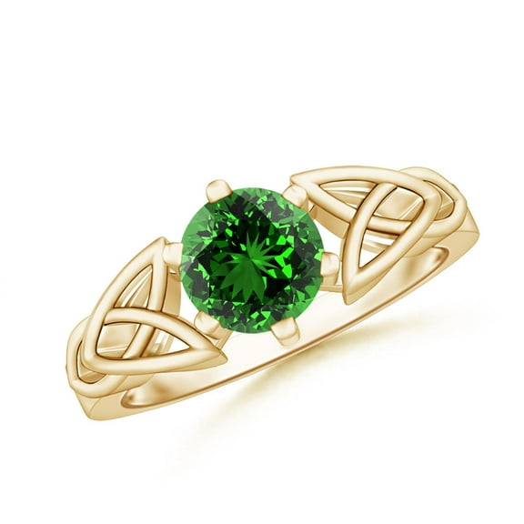 ANGARA Lab Grown 1.2 Ct Solitaire Round Emerald Celtic Knot Ring for Women in 14K Yellow Gold (Size-7mm) | May Birthstone, Birthday, Anniversary, Jewelry Gift for Women | Lab-Grown Emerald Ring