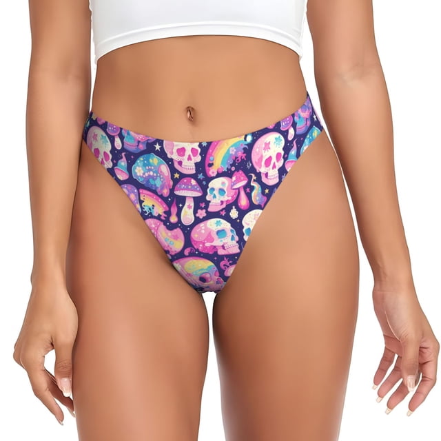 Fotbe cartoon rainbow Skull Tanga Sin Costuras para Mujer con Estampado – Panties Invisibles, Transpirables y Cómodos para Uso Diario-3X-Large