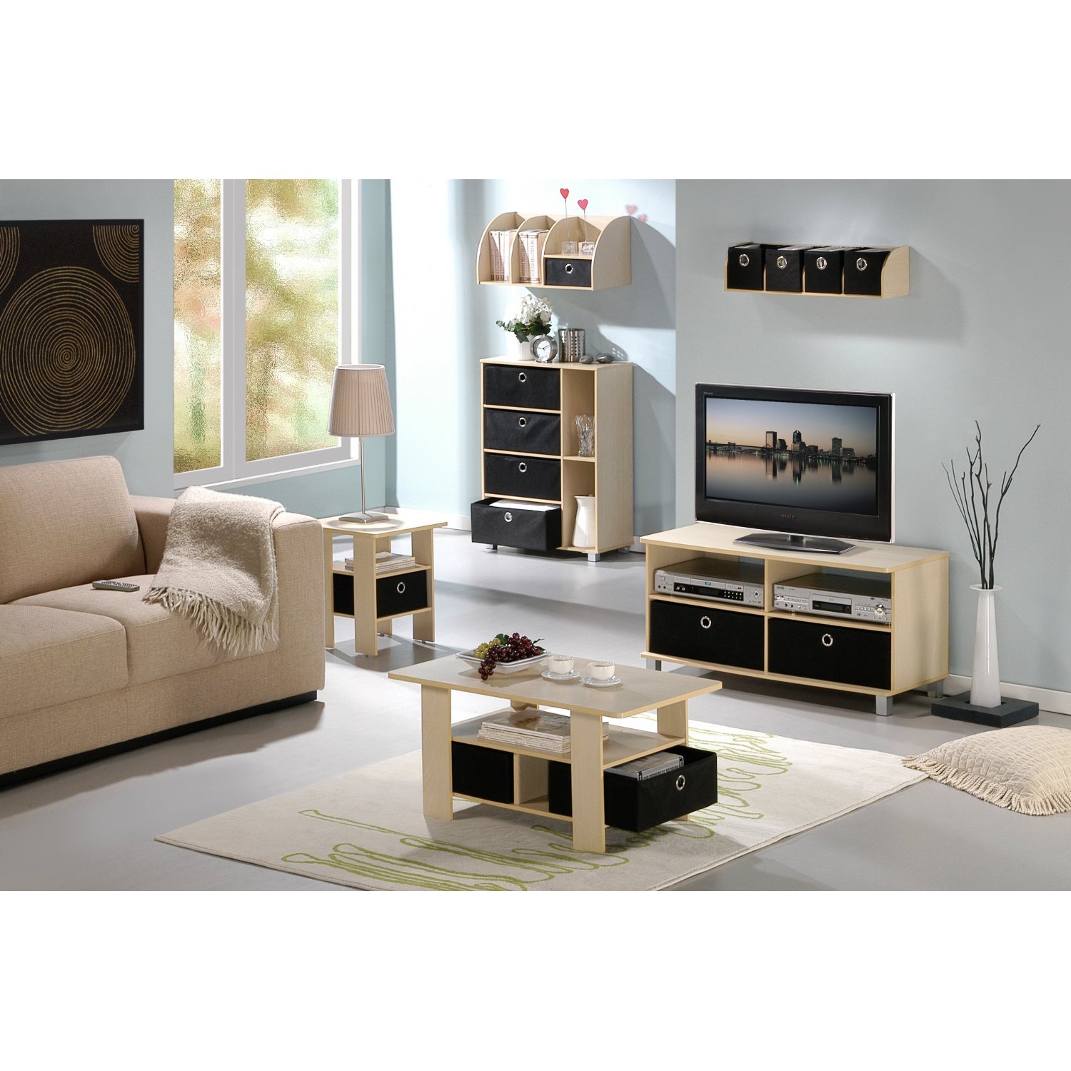 Furinno Petite End Table Bedroom Night Stand Set Of Two