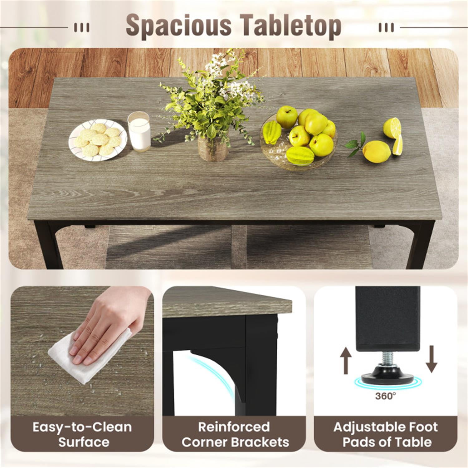 Demi Bonn 4-Piece Dining Table Set with Bench and 2 Stools, 47"dustrial Kitchen Table with Metal Frame, Perfect for Small Space, Gray