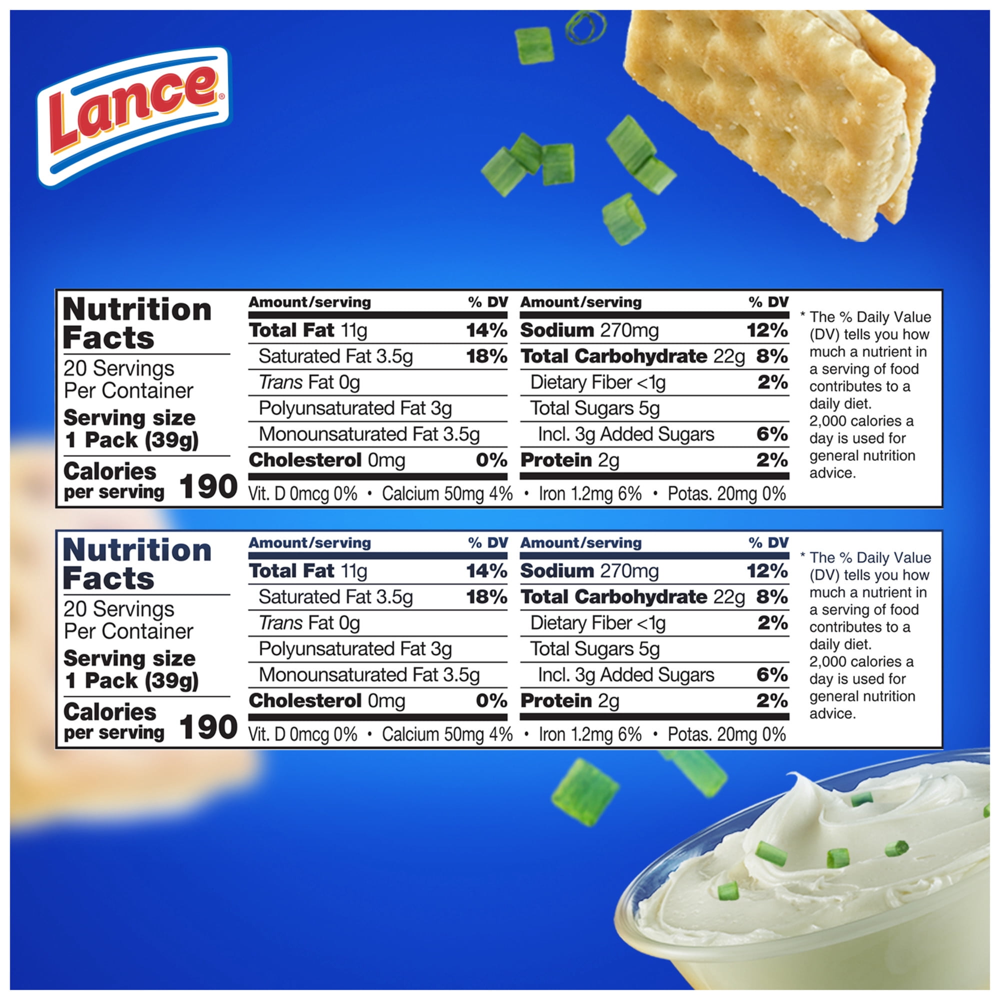 Lance Sandwich Crackers, Captain's Wafers Cream Cheese and Chives, 40 Packs
