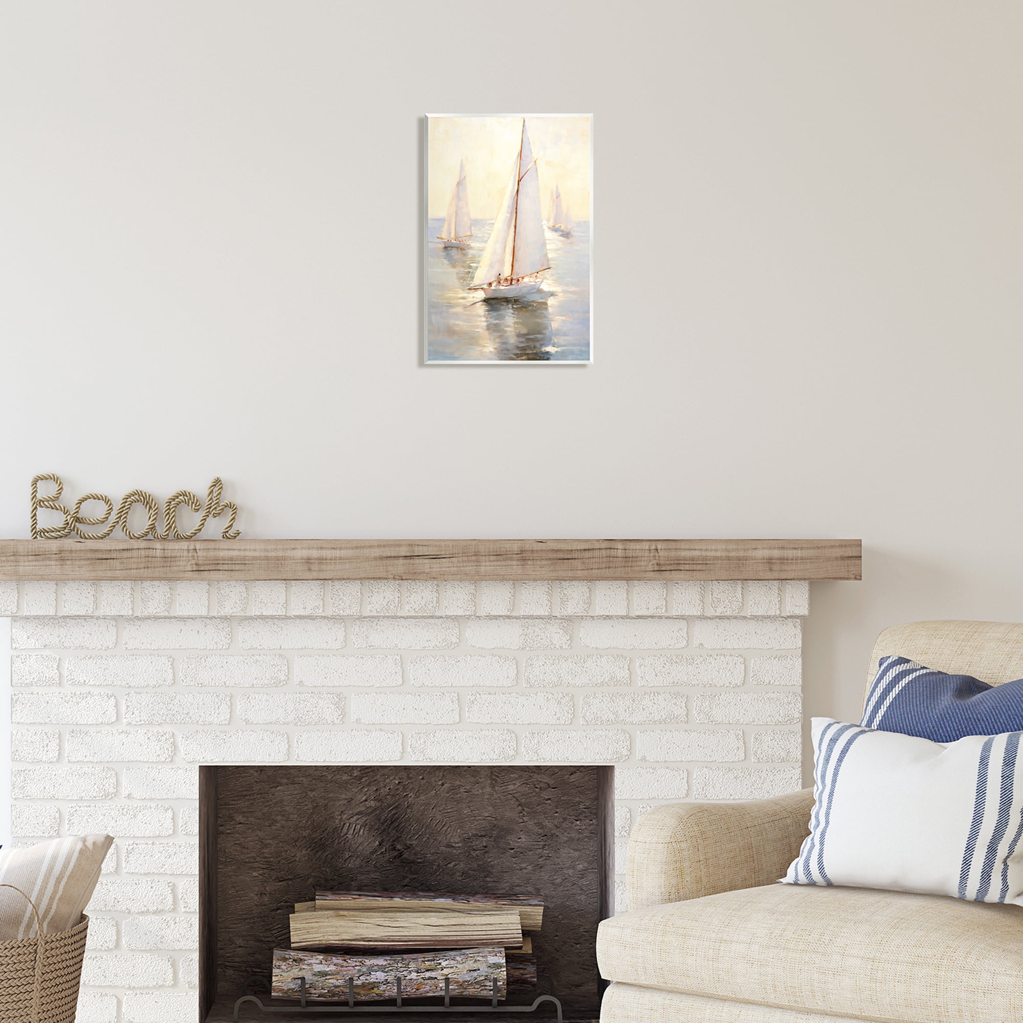 Stupell Industries Sunlit Sailboats Painting Transportation Painting Unframed Art Print Wall Art, 10 x 15