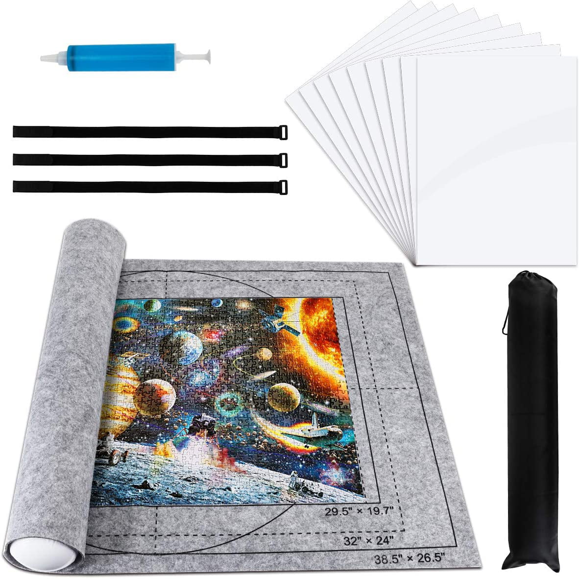Jigsaw Mat Jigsaw Puzzle Roll Mat Puzzle Storage Mat Roll Up to 1500 2000 Pieces Jigsaw Accessory with Jigsaw Size Guide Markings Felt Material Jigsaw Puzzle Roll Mat