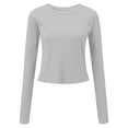 thumbnail image 7 of larppty Womens Long Sleeve Stretch Crewneck Ribbed T-Shirt Fitted Casual Basic Tops (Grey, XL), 7 of 7
