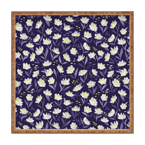 Society6 Avenie Midnight Desert Blooms 16" x 16" Square Large Bamboo Tray