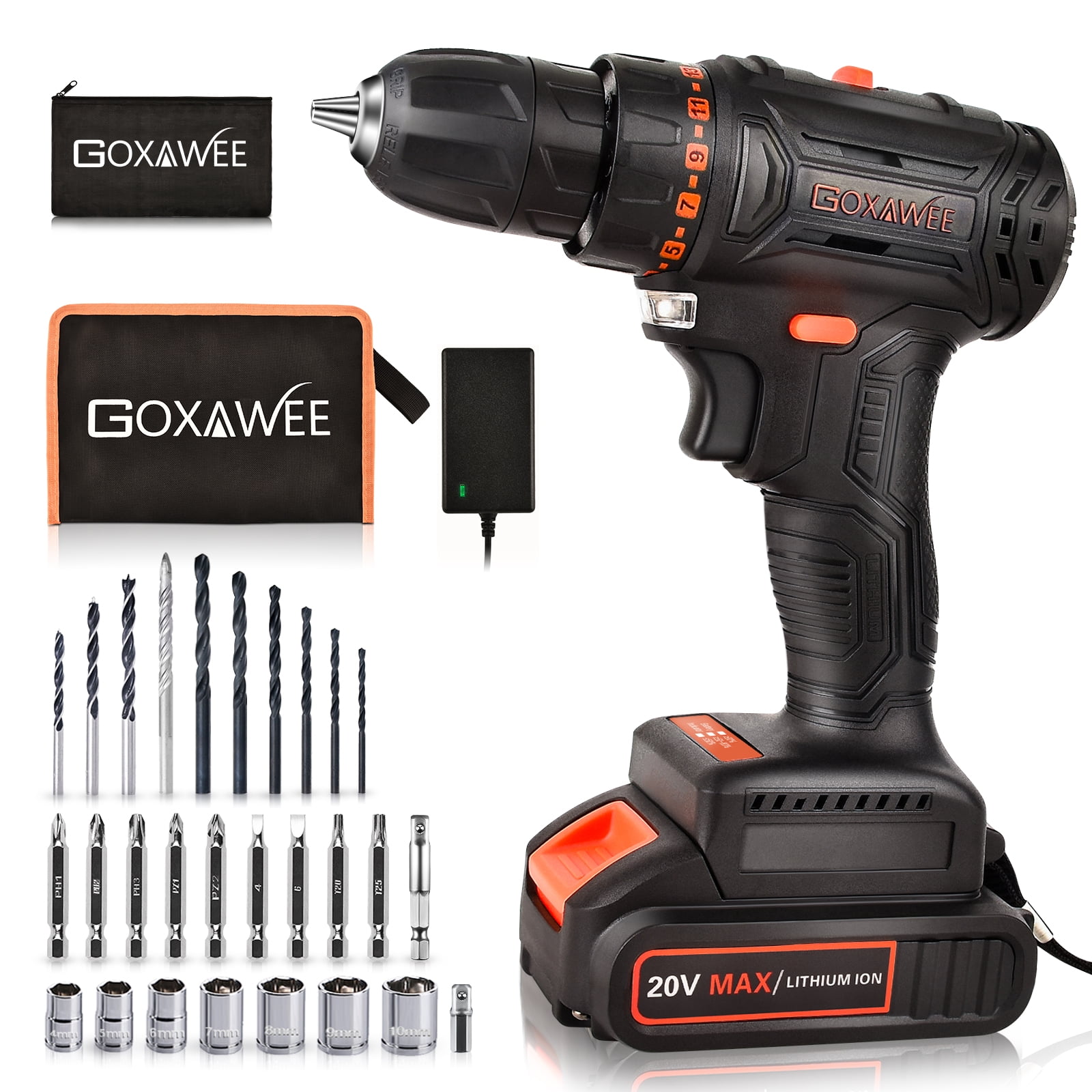 Cordless Drill Driver Kit 3/8 Keyless Chuck 18+1 Clutch 21V Impact Drill Set with 1.5Ah Li-Ion Battery & Charger 450 In-lb Torque 0-350/0-1400RMP Variable Speed Drilling Wall Brick Wood Metal Cordless Drill Driver Kit 3/8 Keyless Chuck 18+1 Clutch 21V Impact Drill Set with 1.5Ah Li-Ion Battery & Charger 450 In-lb Torque 0-350/0-1400RMP Variable Speed Drilling Wall Brick Wood Metal
