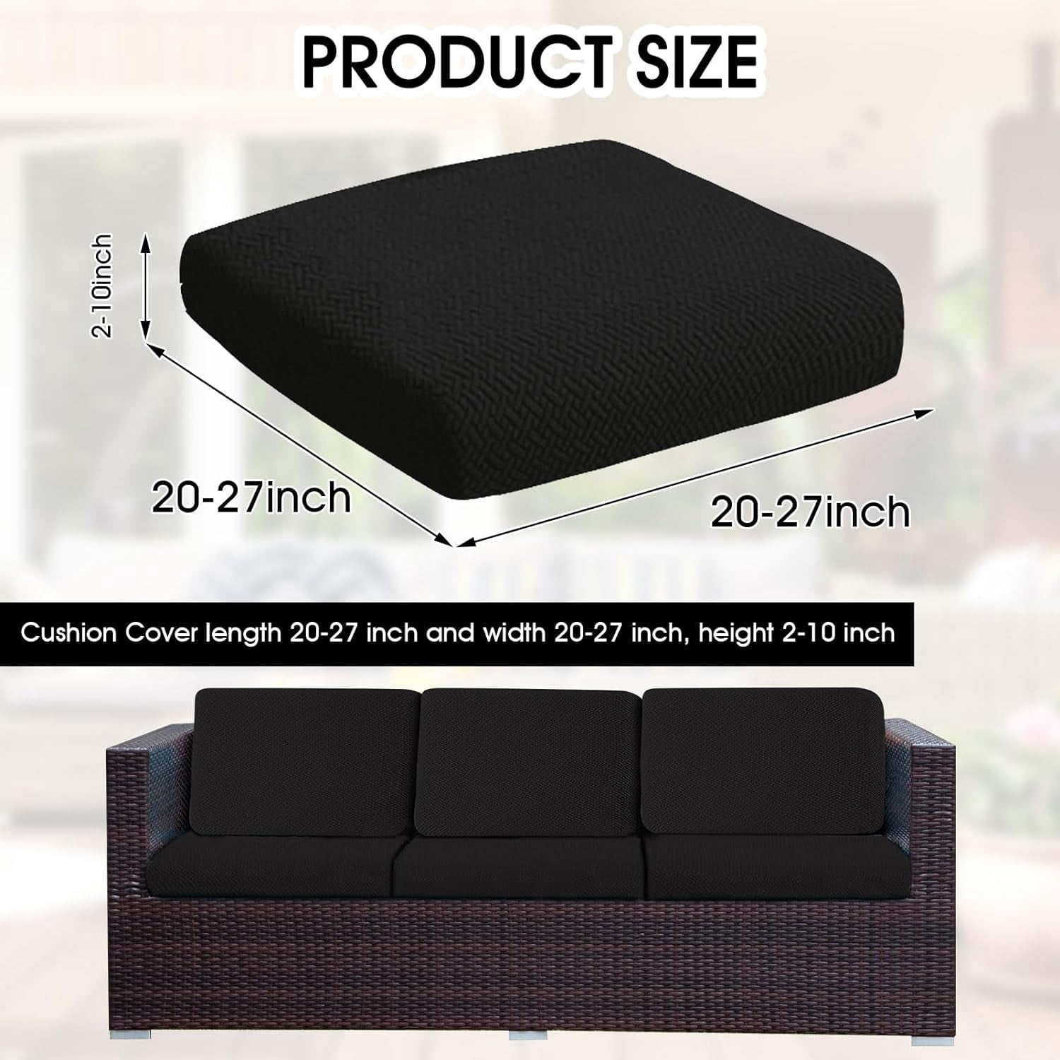 3 Pack 100% Waterproof Patio Sofa Cushion Covers, Stretch Outdoor/Indoor Individual Seat Cushion Cover Furniture Protector Sofa Slipcover, Black
