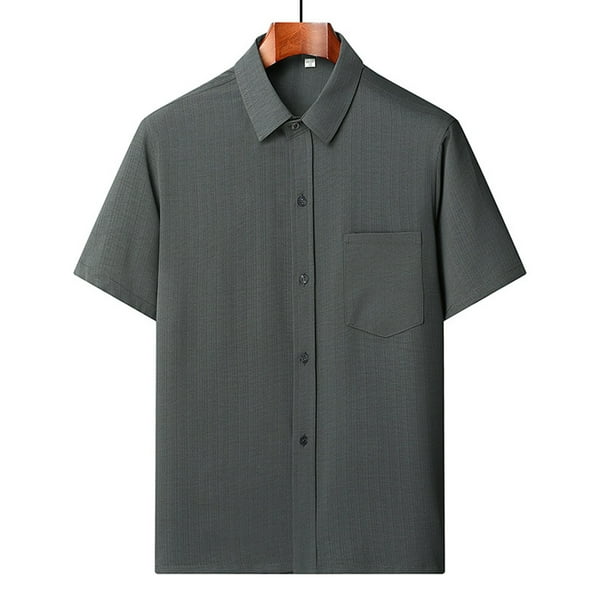 pstuiky Camisas de vestir de manga corta para hombre, Camisa informal de manga corta, lisa, cómoda y con cuello vuelto para hombre ropa de hombre xxxl