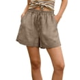 thumbnail image 2 of Delayuji Womens Linen Short Elastic High Waist Lace Trim Loose Shorts Breathable Casual Loungewear Pants Summer, 2 of 5