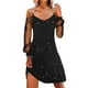 thumbnail image 1 of Vestido de manga larga de malla de color liso para mujer para Navidad: estampado festivo, cuello en V, ropa informal para fiestas, 1 of 5