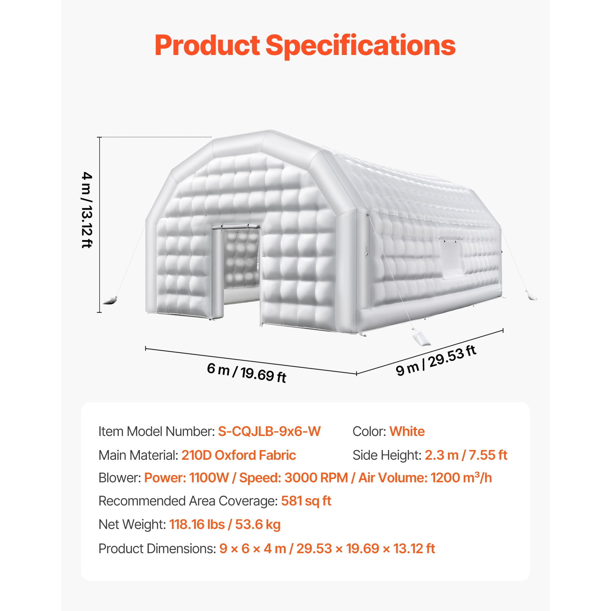 KFFKFF Inflatable Nightclub, 29.5 x 19.7 x 13.1 ft Party Tent with 1100W Blower & Sandbags, Blow-Up Event Tent with Windows, Air Cube Structure for Birthdays, Weddings, and Celebrations, White