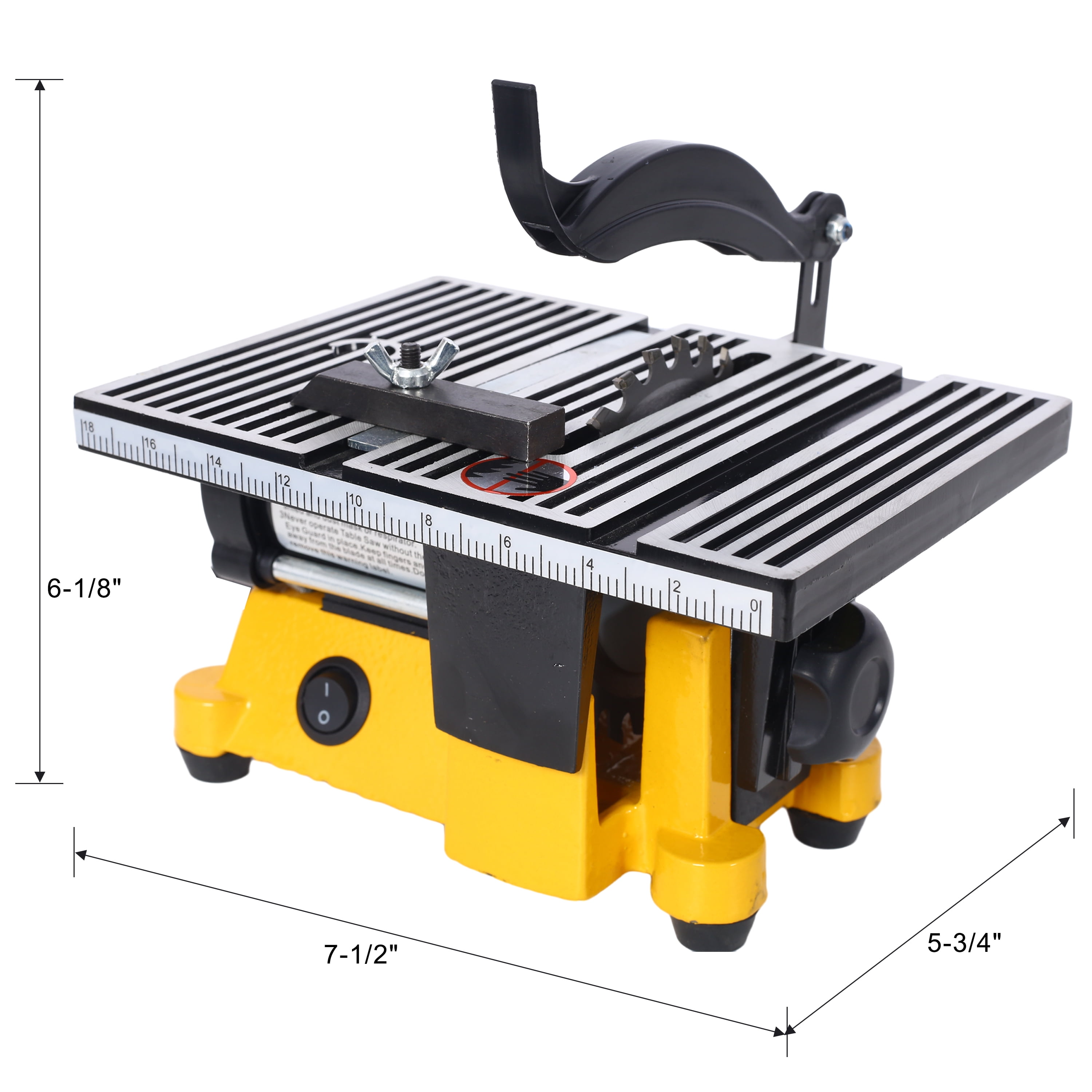 4 Inch Mini Table Saw 90W Multifunctional Desktop Cut Off Miter Saw 4500RPM 3Blades 5/8 Inch Max Depth Metal Wood Glass Stone Cutting DIY Hobbyist Model Maker Precision Compact Portable Steel Frame