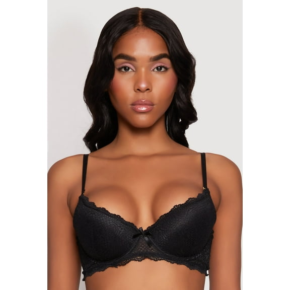 Womens Scalloped Trim Lace Plunge Bra