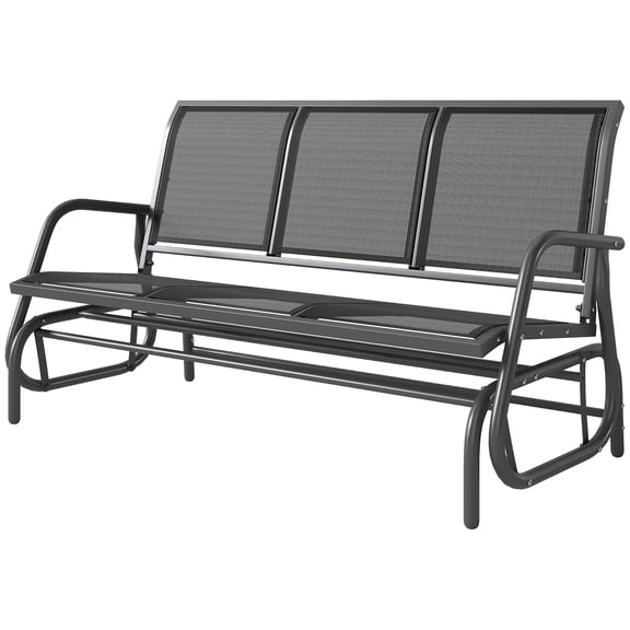 3-Person Outdoor Patio Glider Bench, Porch Glider Swing with 3 Seats, Breathable Mesh Fabric, Metal Frame, Black