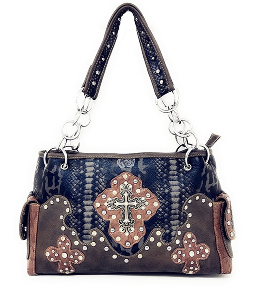 WESTERN RHINESTONE HANDBAG PURSE BROWN