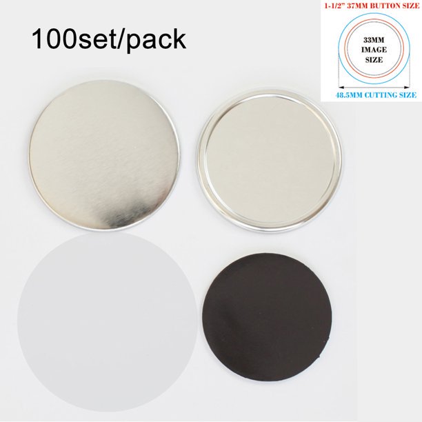 INTBUYING 1-1/2"(37mm) Rubber Magnetic Button Parts Blank Round Badge Button Sets for DIY 100 Sets/Pack
