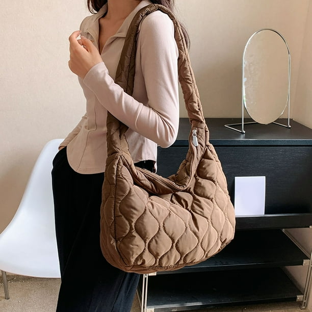 Bolso de hombro acolchado para mujer Bolso acolchado suave informal Bolso de compras de viaje marron Walmart en linea