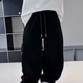 thumbnail image 3 of NOEGOEU Boys Baggy Sweatpants Wide Leg Casual Elastic Waist Drawstring Athletic Joggers Fall Pants 5-15 Y (Black,14-15Years), 3 of 6