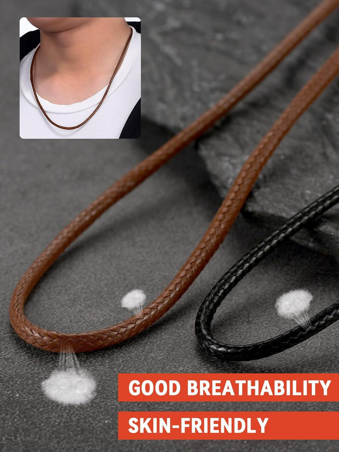 Braided Leather 2Mm/3Mm Necklace Cord For Men With Stainless Steel Snap Clasp, Waterproof Woven Wax Rope Chain For Pendant With Delicate Gift Box[o1449]