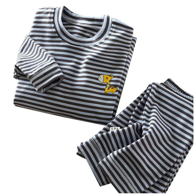 Sunnyoo Pyjama Chaud à Rayures pour Grands Garçons, Haut à Manches Longues et Pantalon, Tenue de Nuit, Tenue d'Intérieur, Pjs, 2 Pcs