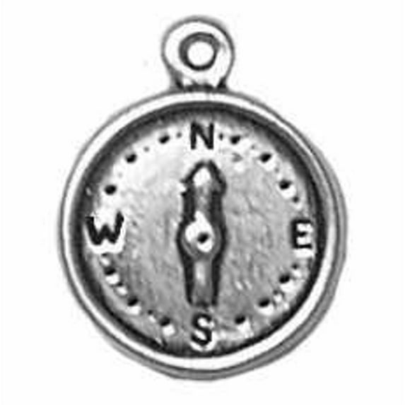 Sterling Silver 18" Unisex 1.5mm Box Chain 3D Compass Pointing North Pendant Necklace