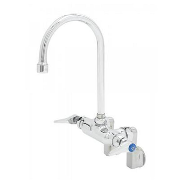 T&S Brass - Double Pantry Faucet, Wall Mount, Adjustable Centers, 6'' Gooseneck, Lever Handles