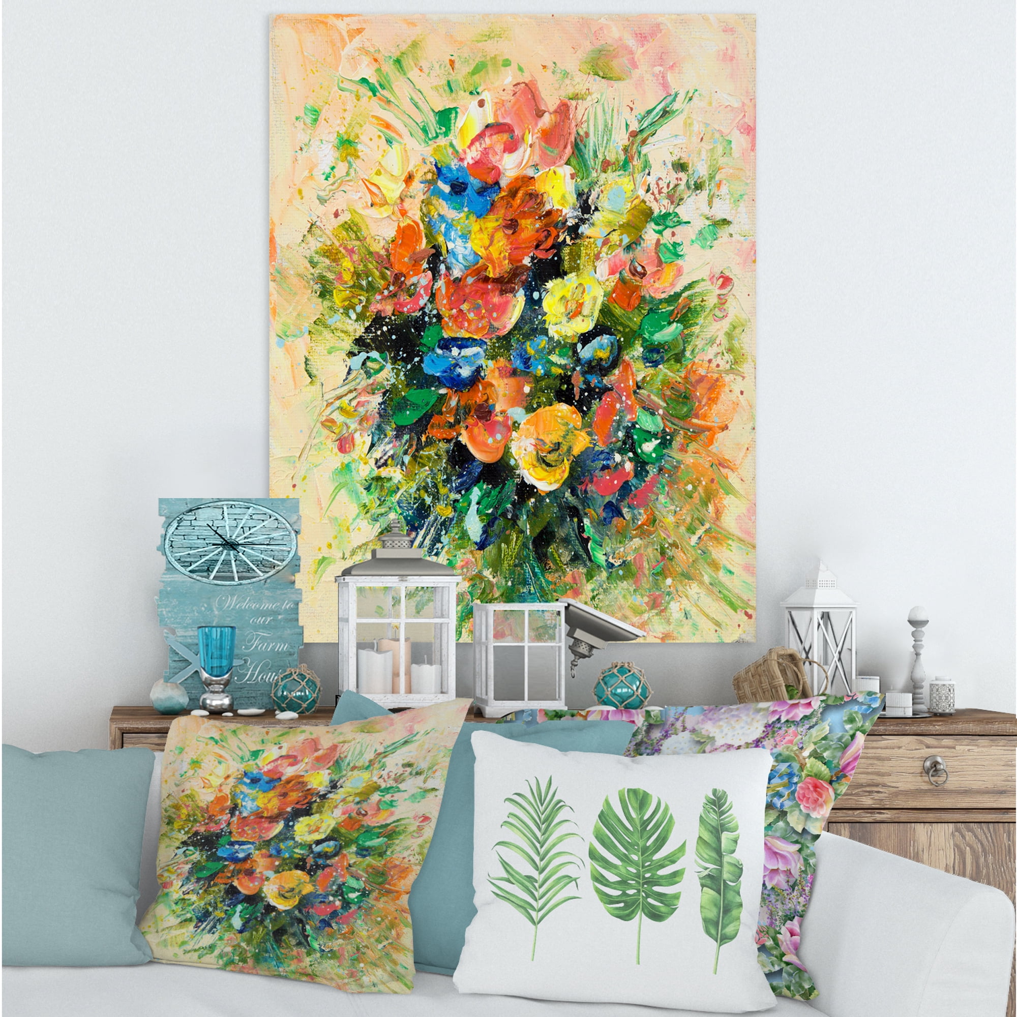 Designart ' Ancient Fresh Flowers Bouquet Of Wildflowers ' Traditional Canvas Wall Art Print