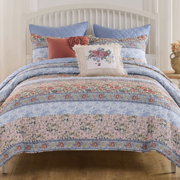 Greenland Home Fashions Kressida Cotton-Rich Multi-Floral Quilt Set, 2-Piece Twin/XL, Adult
