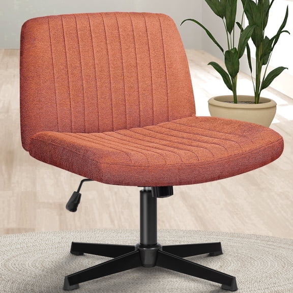 CELTOSS Criss Cross Home Office Chair, Armless Swivel Task Computer Chair, in Fabric, Vanity Style, Brown