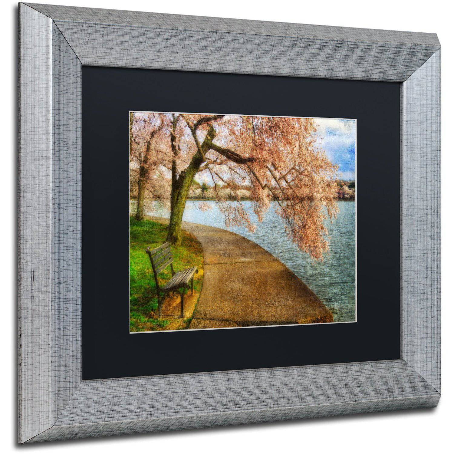 Trademark Fine Art "Meet Me At Our Bench" Canvas Art by Lois Bryan Black Matte, Silver Frame
