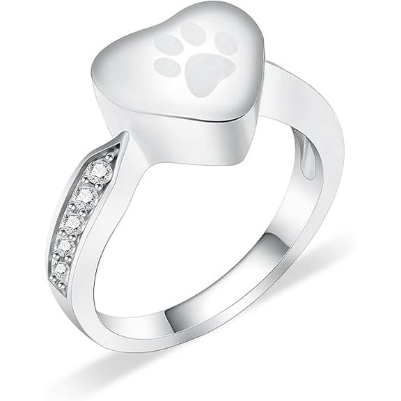Pet Paw Print Heart Urn Ring for Pet Dog / Cat's Ashes Keepsake Memorial Tiny Jewelry Paw Print Cremation Finger Stainless Steel Memorial Ash Jewelry for Dog Cat