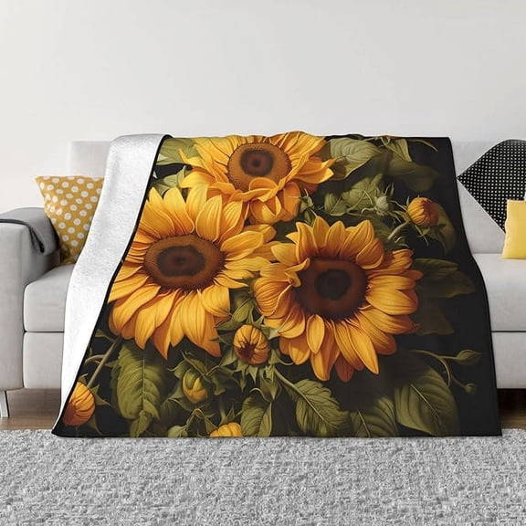 With The Yellow Sunflower Plush Blanket For Sofa Or Bed, Made Of Anti-Pilling Flannel, Comfortable And Warm, Skin-Friendly And Breathable Blanket 30" x 40"